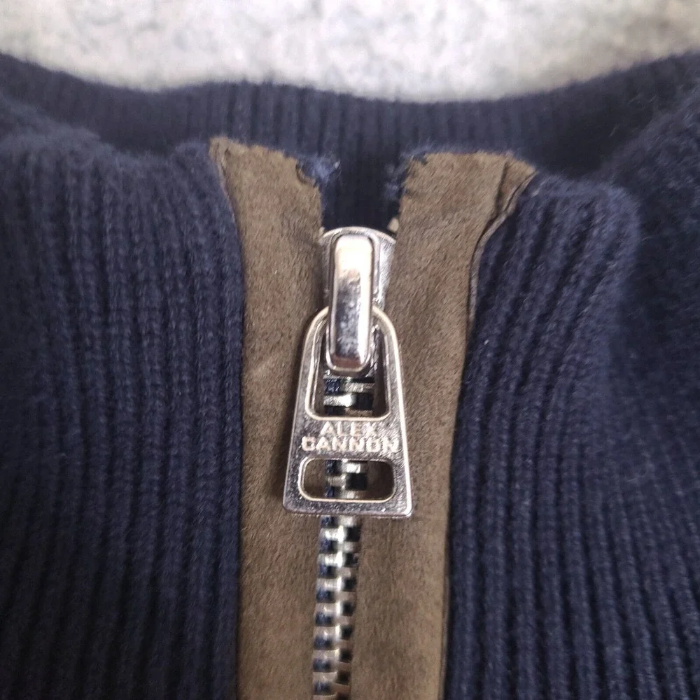 Alex Cannon‎ Sweater Mens Large Navy Blue 1/4 Zip Mock Neck